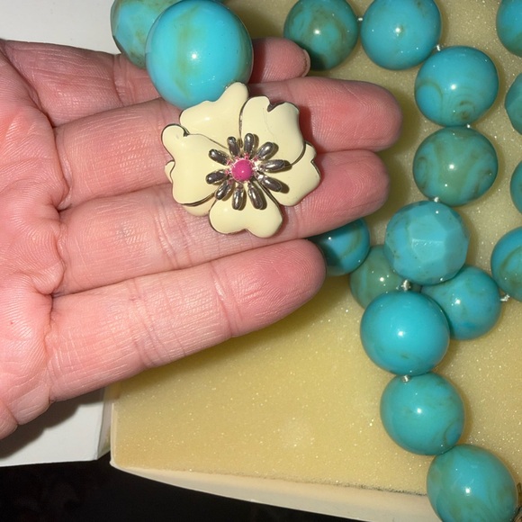 Stella &Dot vintage Y2K hand painted Turquoise chunky BLOOM beaded necklace - Picture 4 of 9